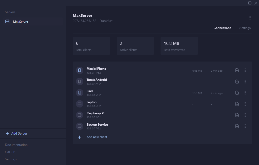 Screenshot of the WebCrate app